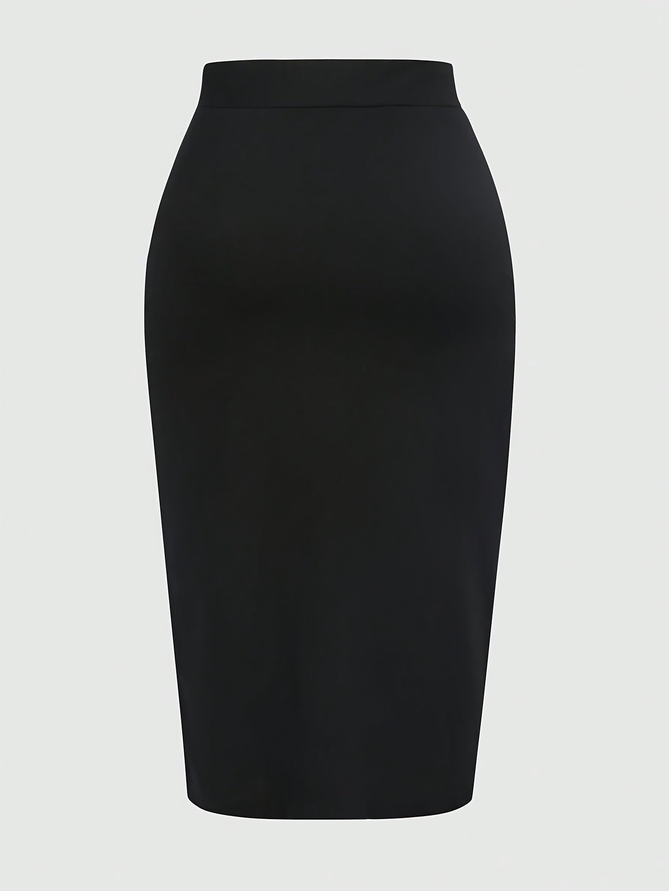 Black pencil skirt for plus size women with ruched detail and decorative buttons, high waist, made of polyester, machine washable