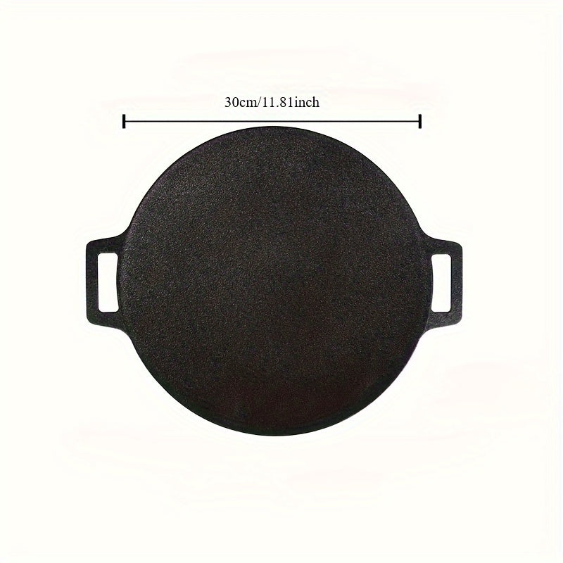 Get grilling with our Cast Iron BBQ Grill Pan - a Non-Stick Korean Barbecue Plate featuring convenient Integrated Handles. This versatile pan is Hand Wash Only and is suitable for use with Gas, Open Fire, Home & Outdoor Cooking. With its Multipurpose