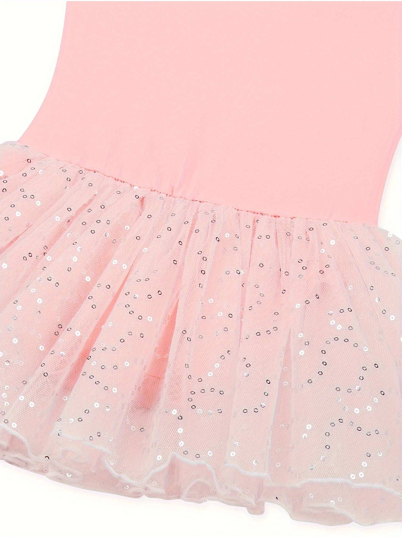 Cute pink sequin ballet leotard with tulle skirt, perfect for gymnastics and outdoor practice.