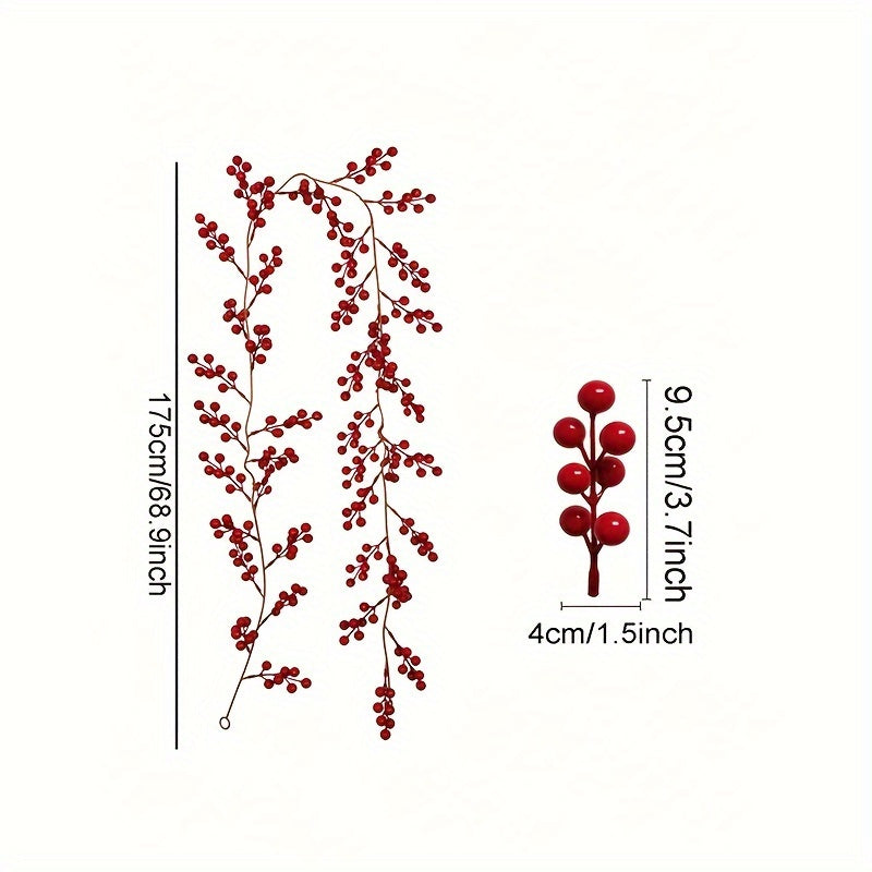 Artificial cranberry vine: lifelike 175.26cm decor for home, weddings, and holidays. versatile garland for table centerpieces and celebrations.