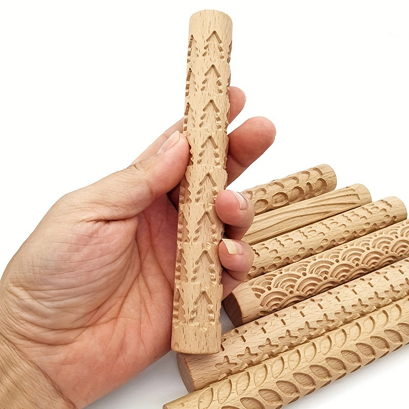 1 piece of Embossing Rolling Pin - Ideal tool for rolling and shaping dough for pizzas, pies, cookies, dumplings, noodles, and more - Made of durable wood for effortless dough rolling and shaping in the kitchen