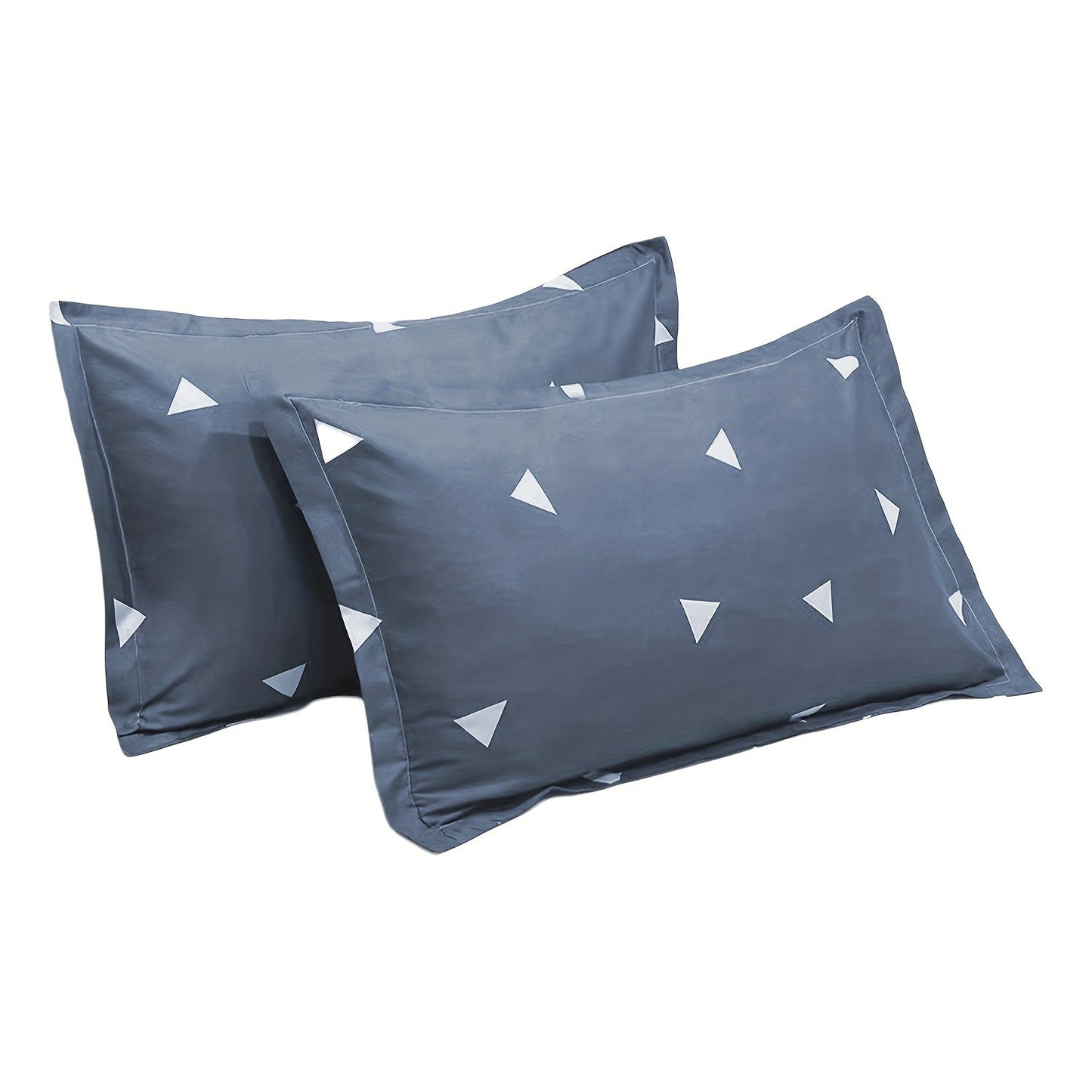 Two geometric triangle pillowcases made from soft, super fine fiber material. Features an envelope closure design and does not include pillow core. Each pillowcase measures 74cm/29in x 48cm/19in and is machine washable, colorfast, and durable. Perfect