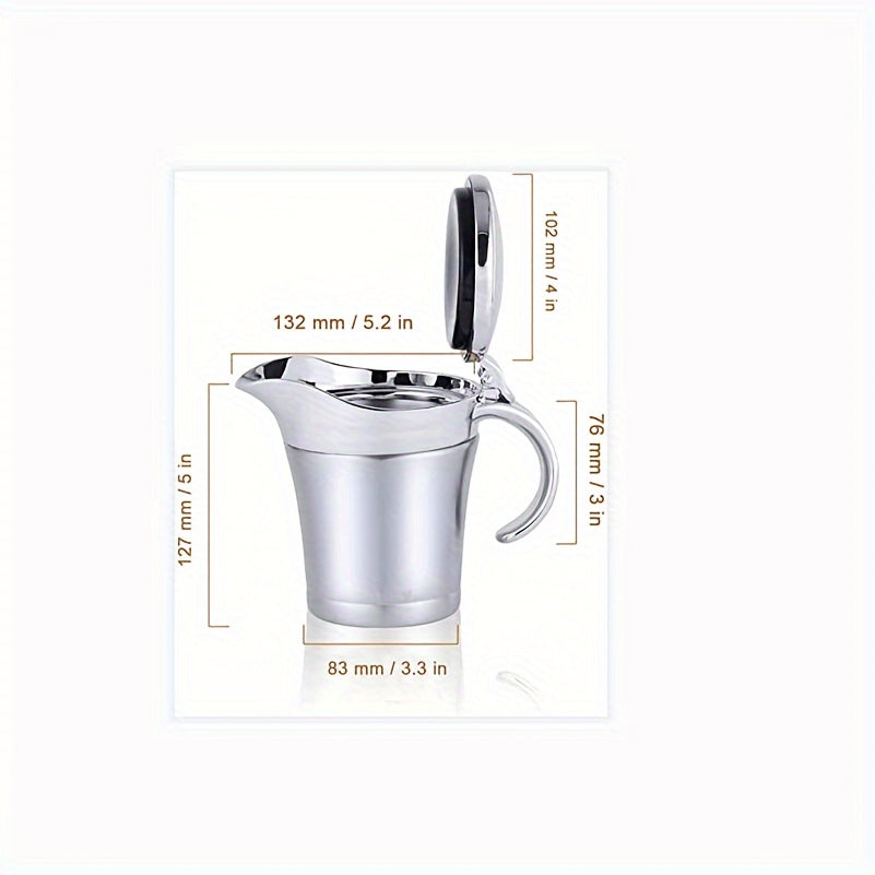 Insulated stainless steel gravy boat with hinged lid, perfect for Thanksgiving gravy or cream (450ml/16 oz).