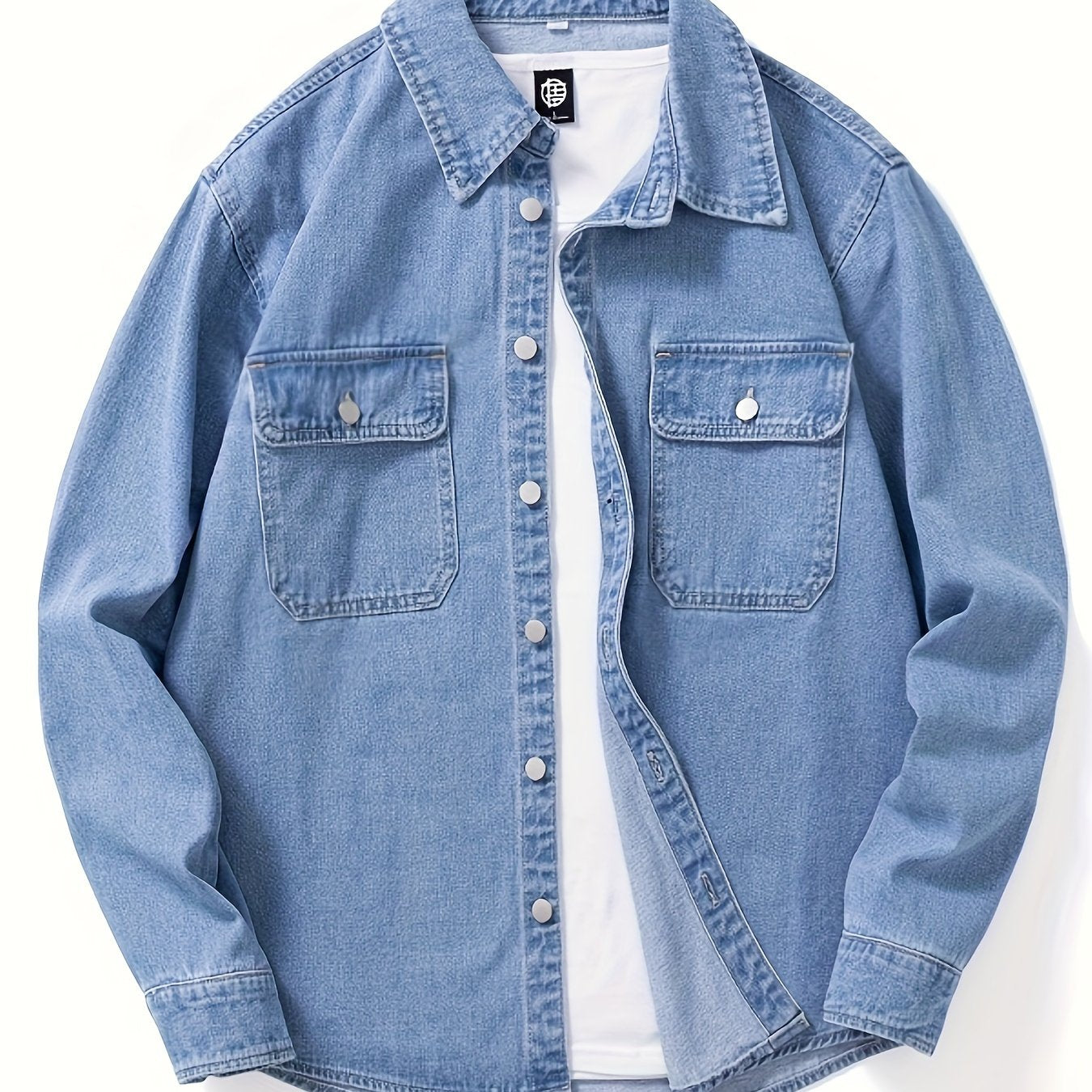 Men's Casual Denim Shirt - Loose fit, long sleeve with chest pocket, machine washable - ideal for spring/fall.