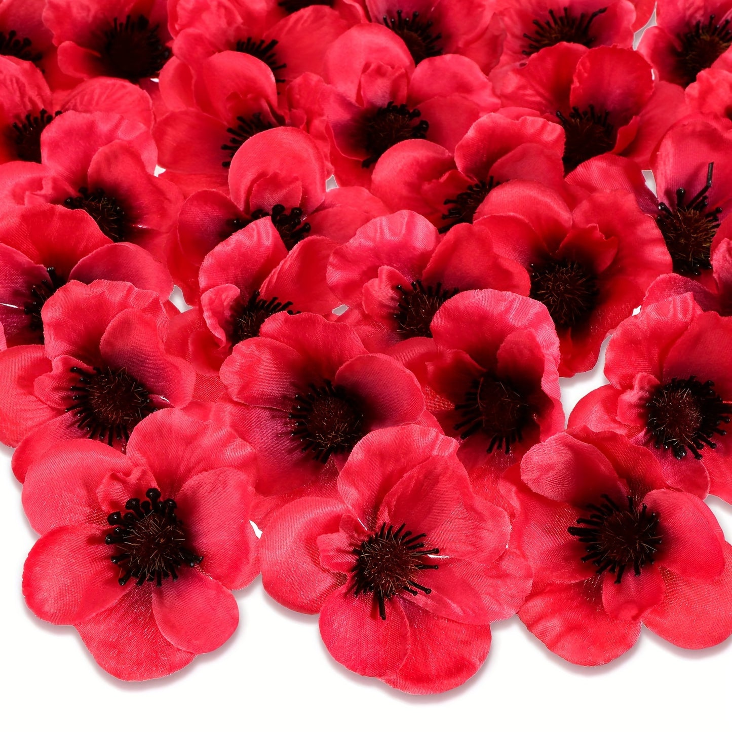 30 stemless artificial poppy flowers for Veterans Day, weddings, home decoration, parties, and crafts.