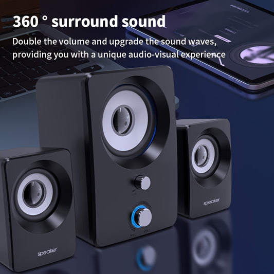 Versatile 2.1 stereo speakers with USB power, wireless and wired connectivity. Ideal for laptops and PCs, perfect for music, movies, gaming. Black color.