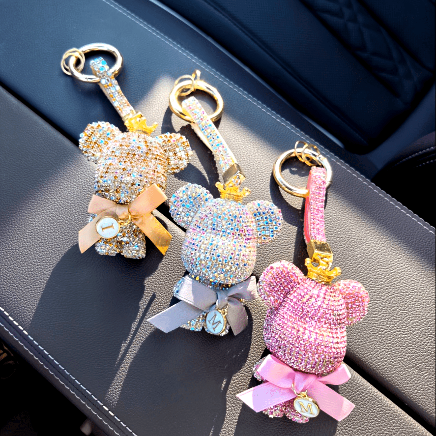 Rhinestone Bear Keychain - Adorable Cartoon Animal Keychain with Metal Ring for Bags, Backpacks, Cars, or Keys - Perfect Gift for Women and Girls