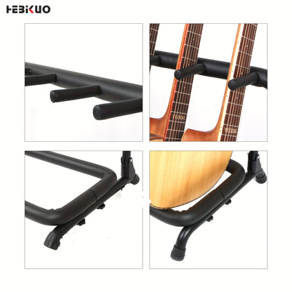 HEBIKUO Gitara Ko'rsatish Stendi: Akustik Gitalar uchun 5-slotli Rack, Anti-rust, Non-slip xususiyatlari bilan.