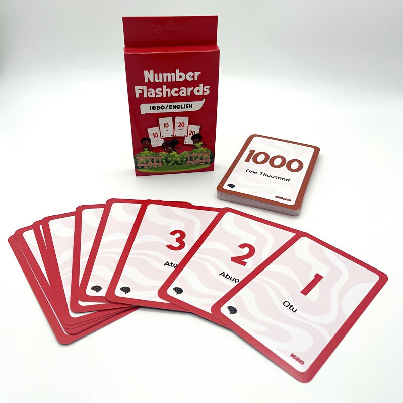 Educational Multilingual African Number Flashcards Set - Bilingual Learning in French/English, Igbo/English, Hausa/English, Yoruba/English - Made from Sturdy Paper, Perfect for Kids Ages 2 and Up - Includes Animal and Multiplication Cards.