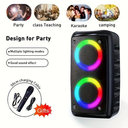 The HY3317 is a 2025 limited edition wireless speaker with crystal-clear sound, powerful bass, and portable features including a wired microphone, colorful lights, wireless 5.0, dual 3-inch