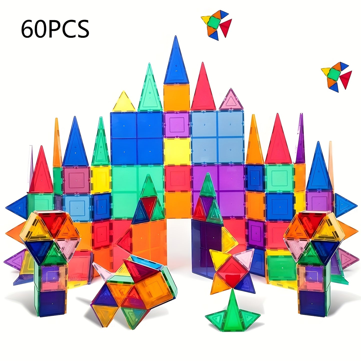 Educational 3D building blocks set with magnet tiles - Durable ABS material - 60/100/120pcs - Creative play for boys & girls.