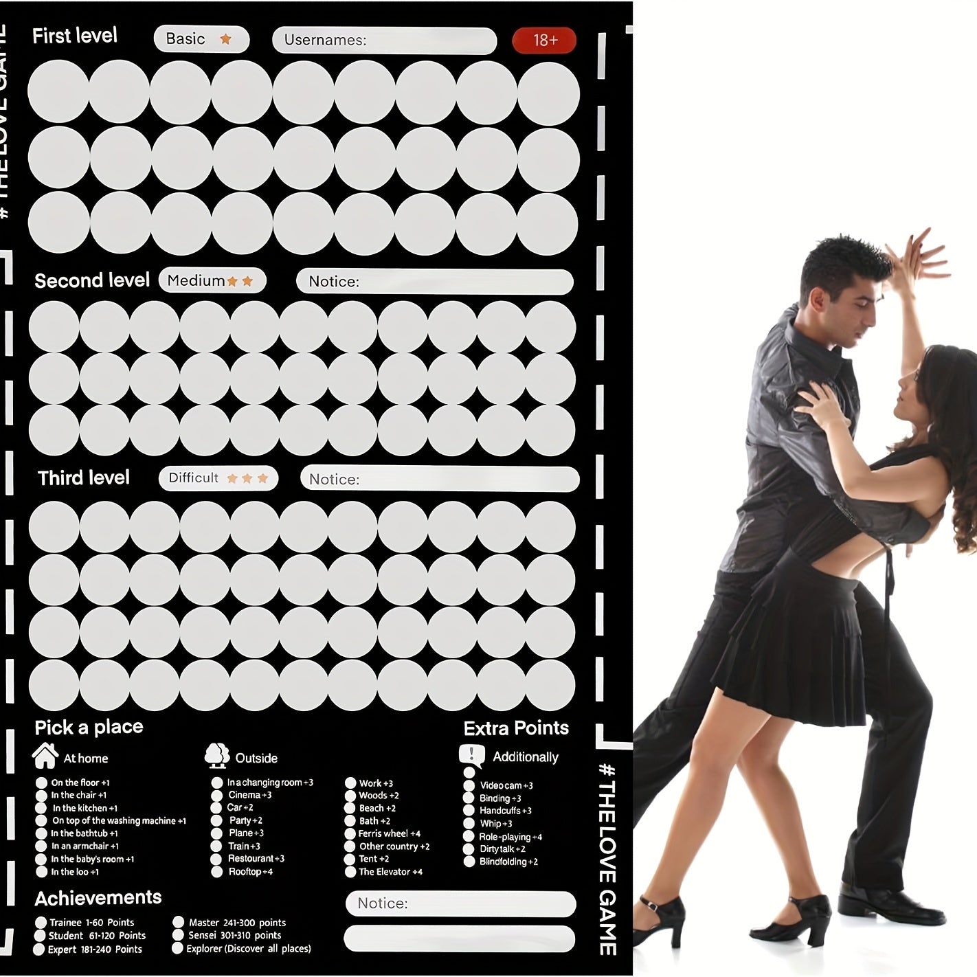 Sexy scratch-off poster with 100 love game positions, perfect for couples intimacy. Adult novelty item for home and health.