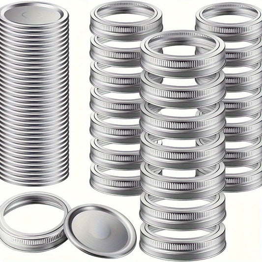 20 pieces/10 sets of can lids for both regular and wide mouth can sizes. These two-piece lids come with silicone sealing rings for leak-proof and safe storage. They are suitable for regular and wide mouth Mason jars, helping with kitchen organization and