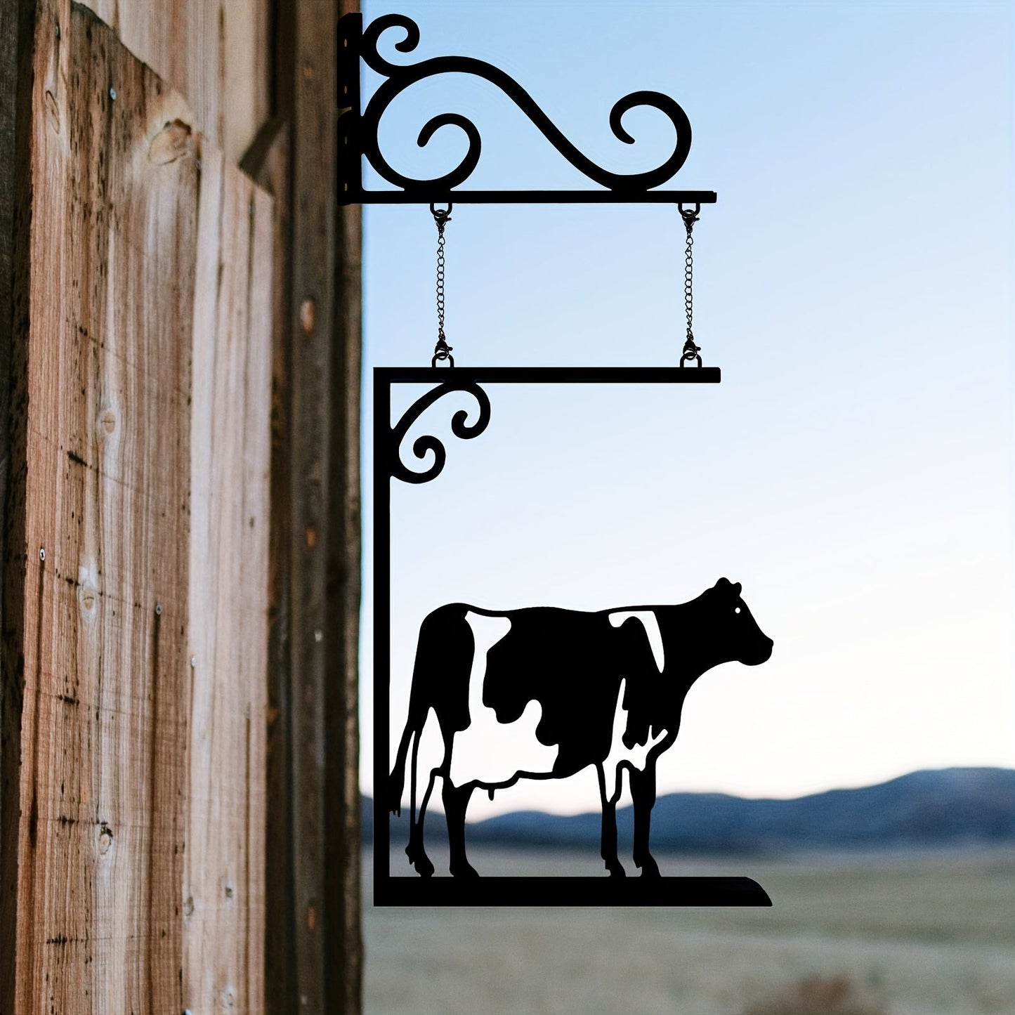 Decorate your living room, bedroom, porch, or courtyard with this unique Farm Cow Door Sign Hanging Decoration made of metal. Add a touch of creativity and charm to your space with this whimsical cow wall decoration.