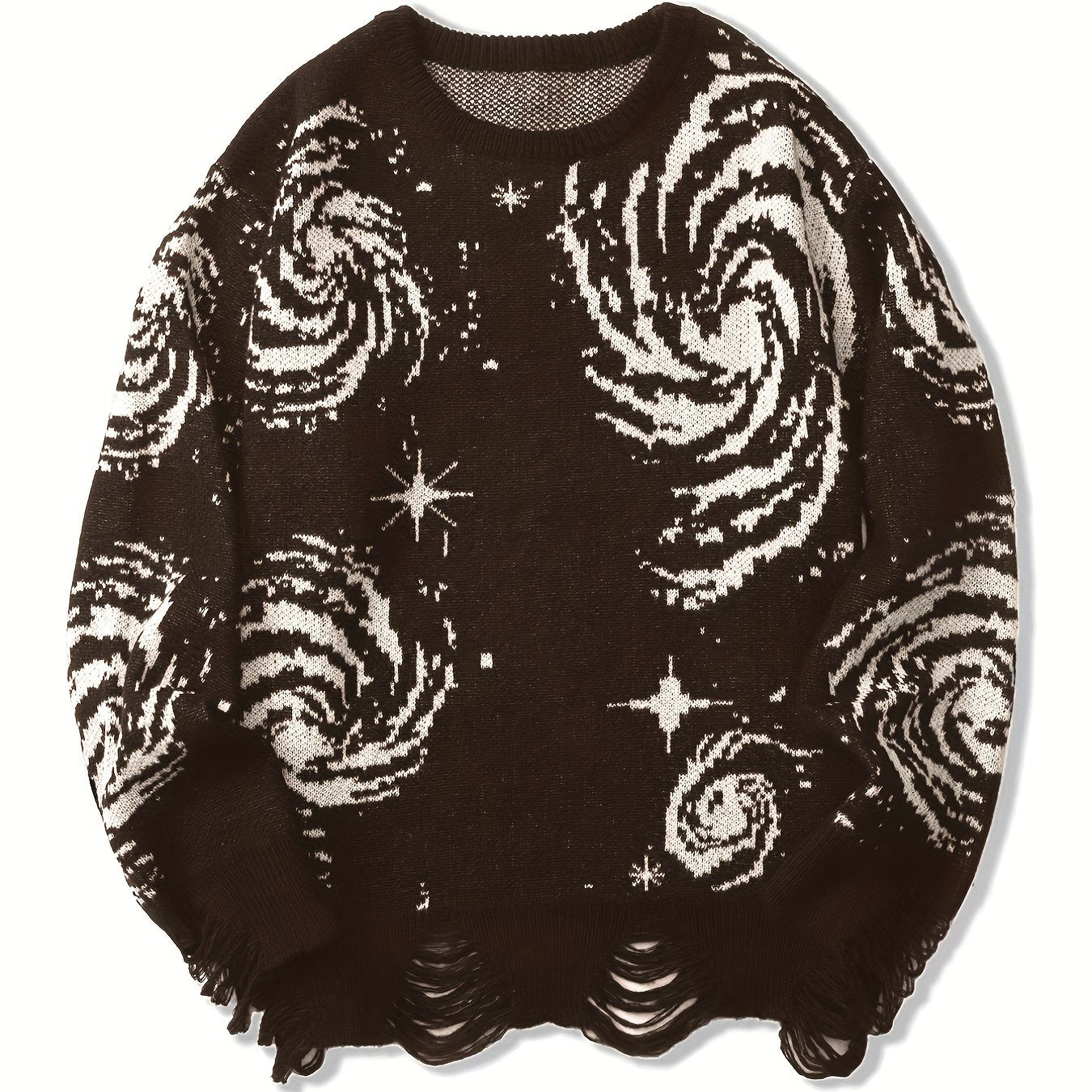 Men's novelty starry graphic print sweater, stylish knit pullover for males in plus size.