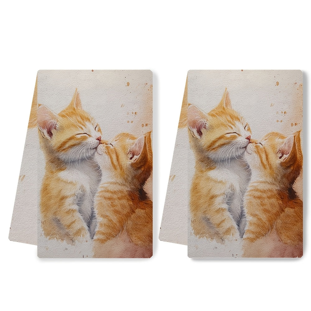 Set of 2 Ultra Soft Kitchen Towels, Inspired by the Gentle Purr of a Kitten Grooming, Highly Absorbent Dish Hand Towels for Holiday Decor, Machine Washable, Size 16x24 inches - Item number 2KYSYS1218532