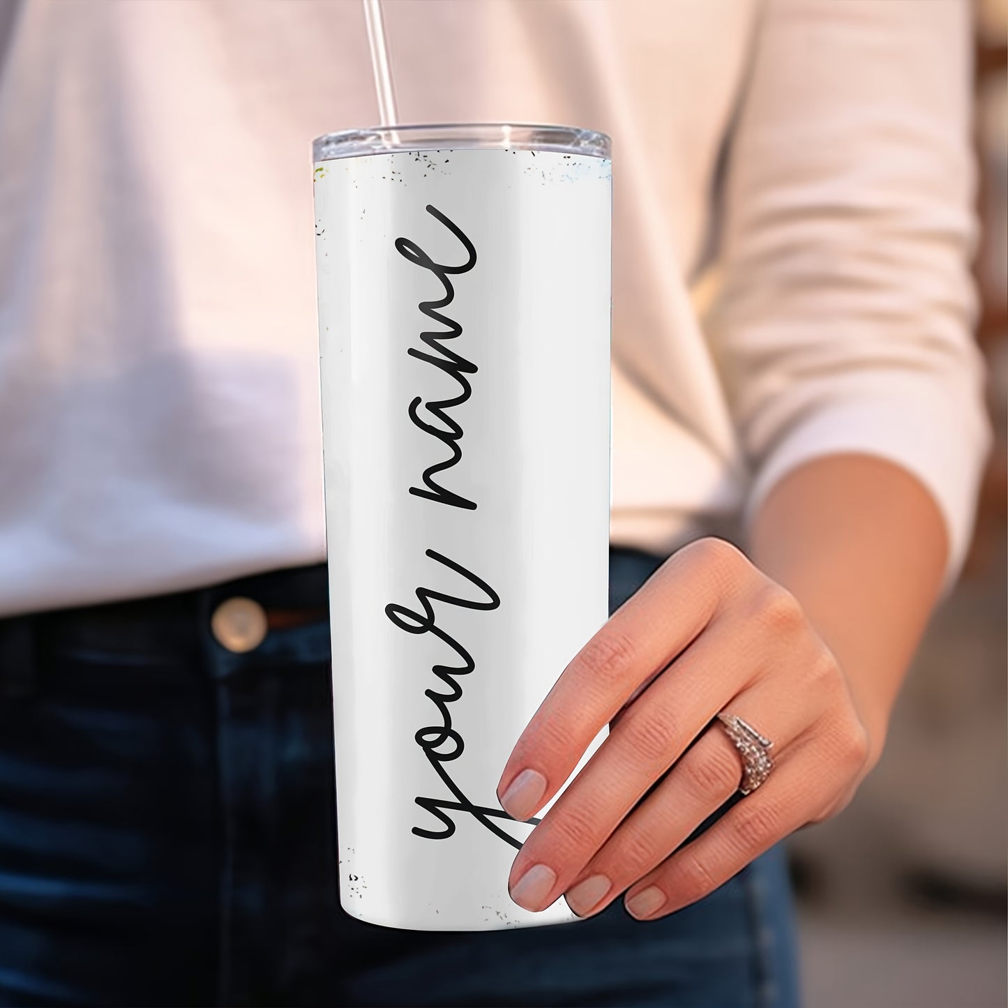 Customized sunflower stainless steel water bottle, 20oz with lid and straw, BPA-free, shatterproof, machine washable, perfect for outdoor travel and Valentine's Day gift.