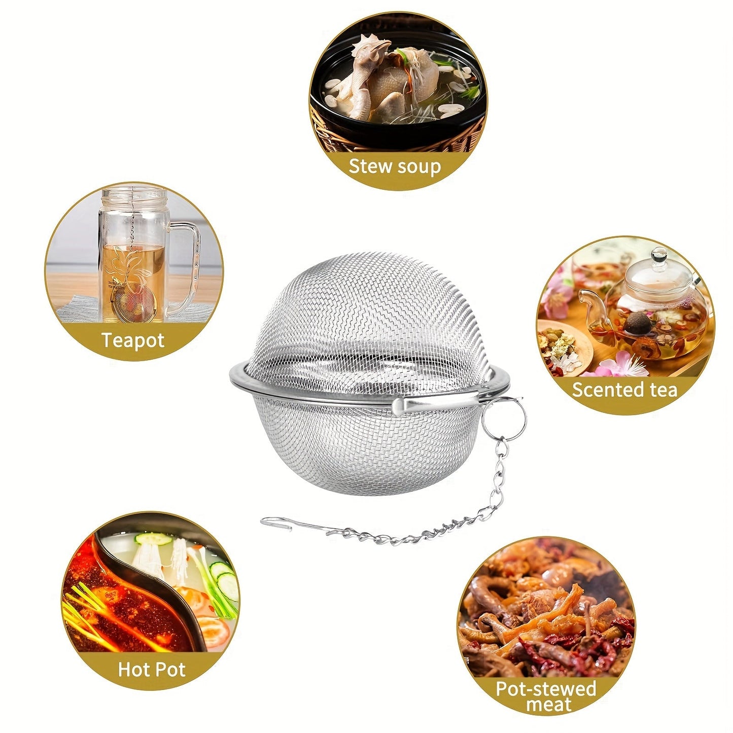 Stainless Steel Tea Ball Strainers Set with Premium Quality - Includes Extra Fine Mesh Infuser for Loose Leaf Tea, Multiple Sizes with Chain Hook, Resistant to Rust, Simple to Clean Tea Strainers Kit.