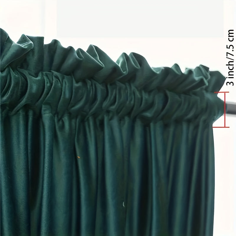 Dark green velvet curtains, perfect for adding elegance and insulation to any room. These solid velvet curtains in a rich shade of dark green are ideal for creating a cozy and dark bedroom ambiance. They can be hung on a pole for easy installation. Made