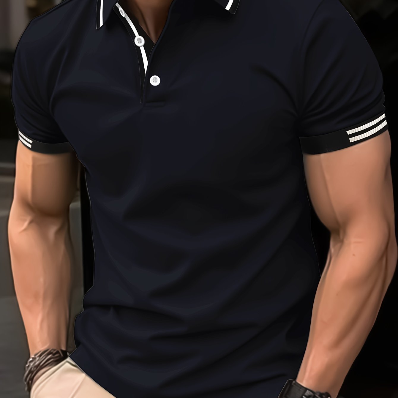 Men's striped polo shirt, comfortable and breathable casual style.