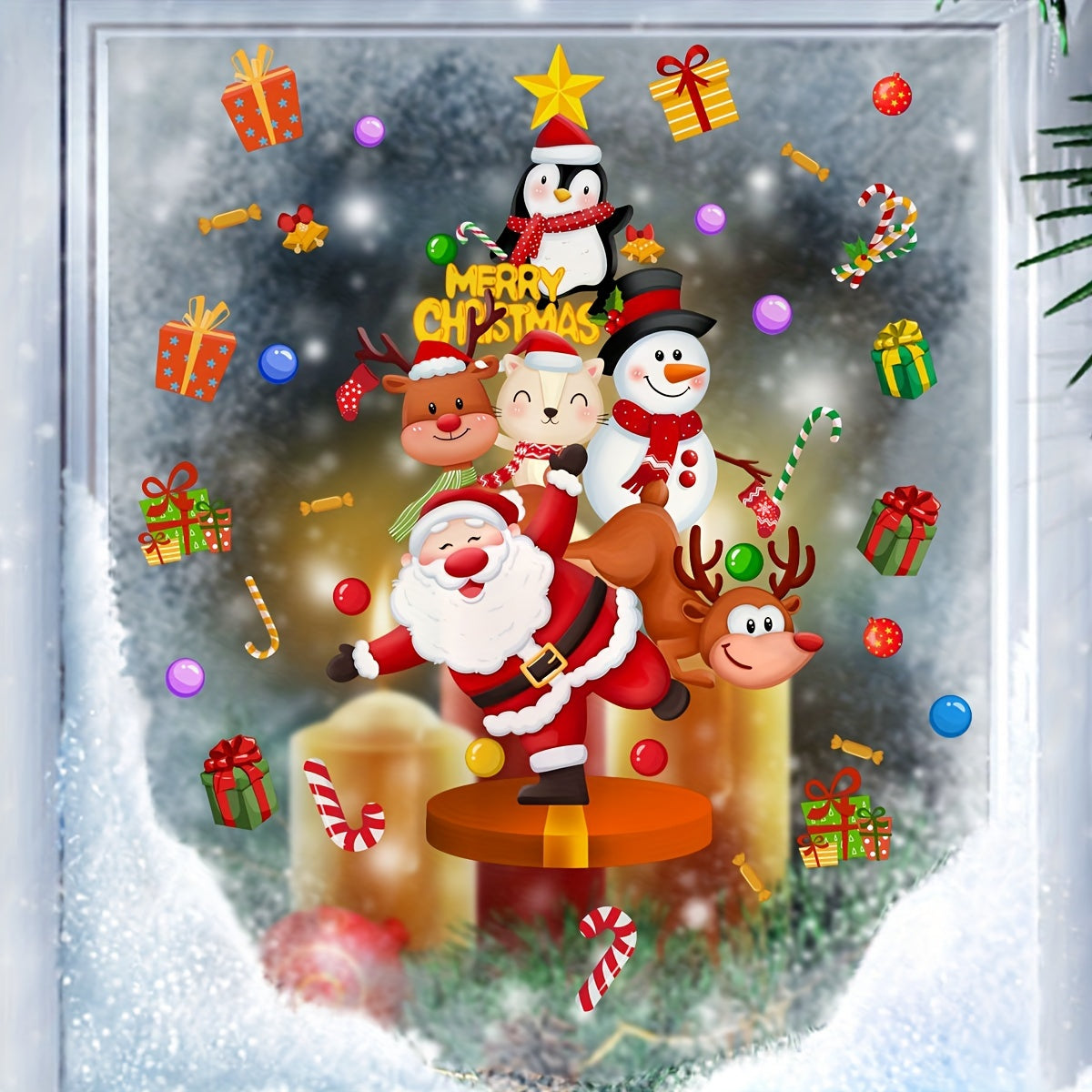 Get into the holiday spirit with our Christmas Cheer Window Clings featuring a whimsical Santa and Reindeer Design. Each cling measures 20x30cm and is double-sided for easy viewing from both inside and outside. These electrostatic glass decals are