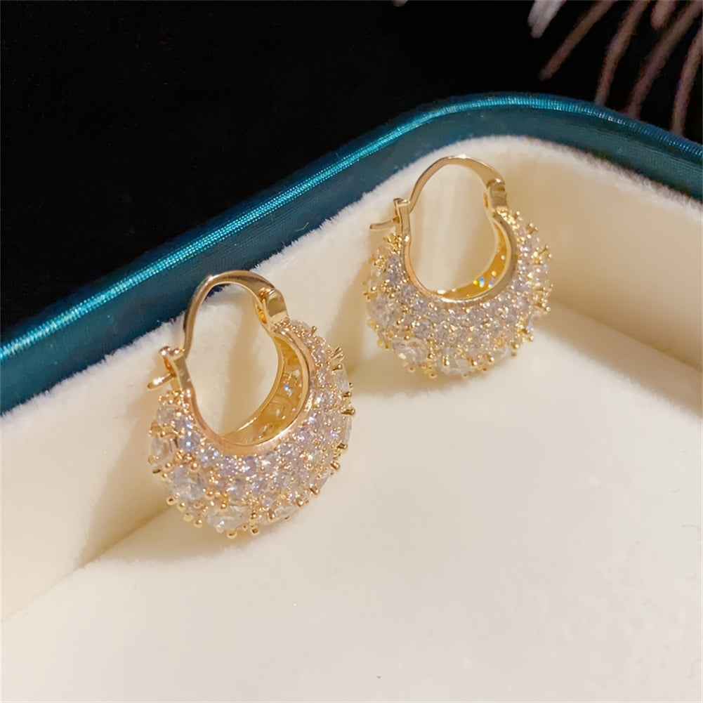 Stylish 14K Gold Plated Copper Hoop Earrings with Sparkling zirconia - Perfect for Daily and Special Occasions, Great Valentine's Day Gift for Women.