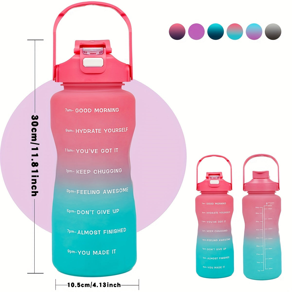 Large capacity sports water bottle with time marker, leak-proof, BPA & PVC free, ideal for running and fitness, includes detachable handle. Perfect for holidays like Christmas, Halloween, and Easter.