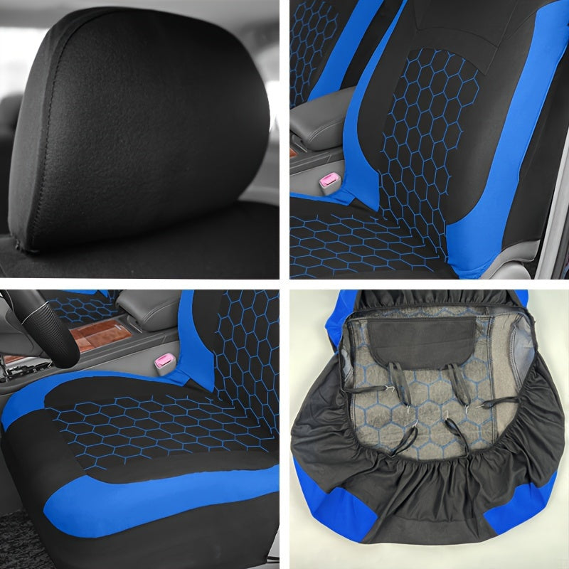 Honeycomb embroidered polyester car seat covers with soccer pattern, suitable for most vehicles.