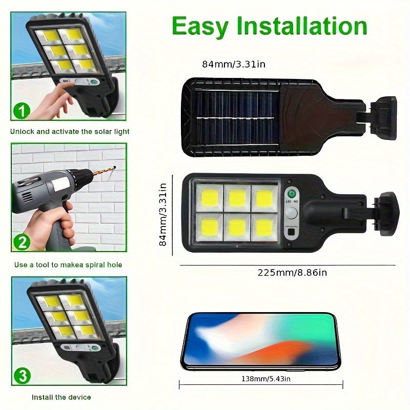 Solar LED wall lights with human body induction, motion sensor, remote control, 3 light modes. Suitable for garden, patio, path, security, outdoor wall. Push button control, plastic shade