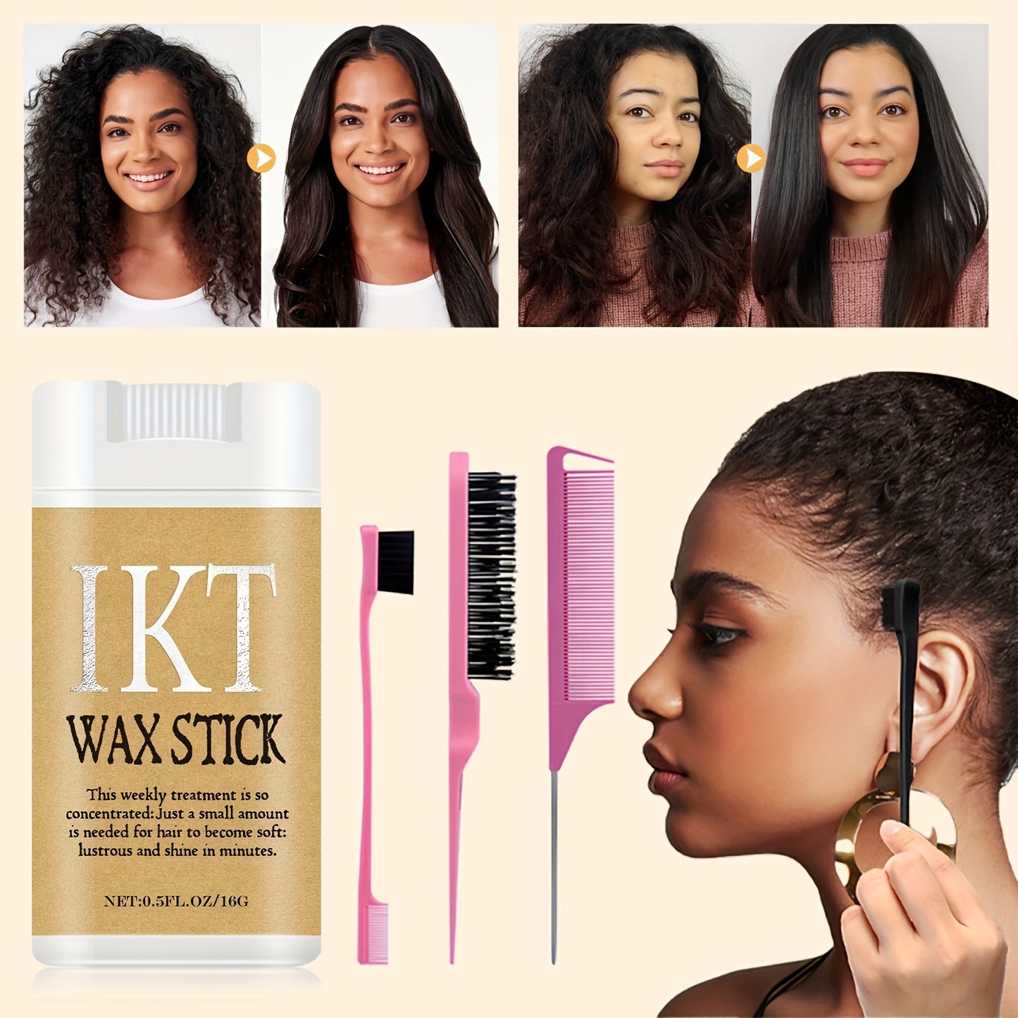 IKT Hair Wax Stick Set for Unisex, Non-Greasy Paste for Normal Hair, Styling Comb for Wavy Curly Hair, Controls Wigs, for Men and Women, Ideal for Carnivals/Masquerades.