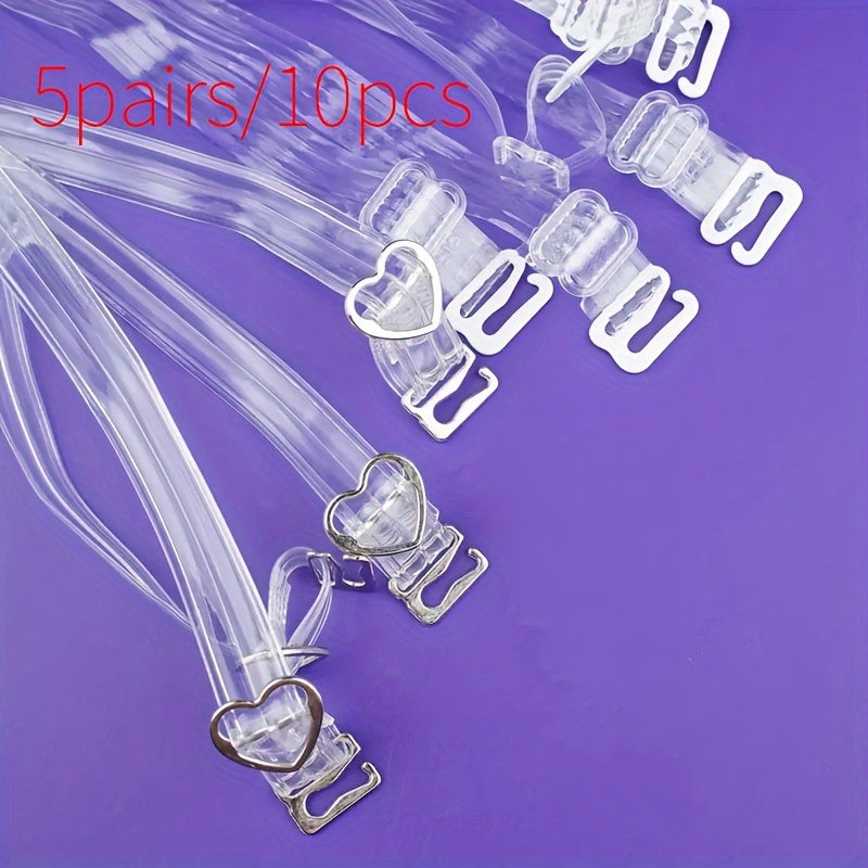 10pcs Invisible TPU Bra Straps with Metal Clasps, Solid Color Bra Accessories for Women.