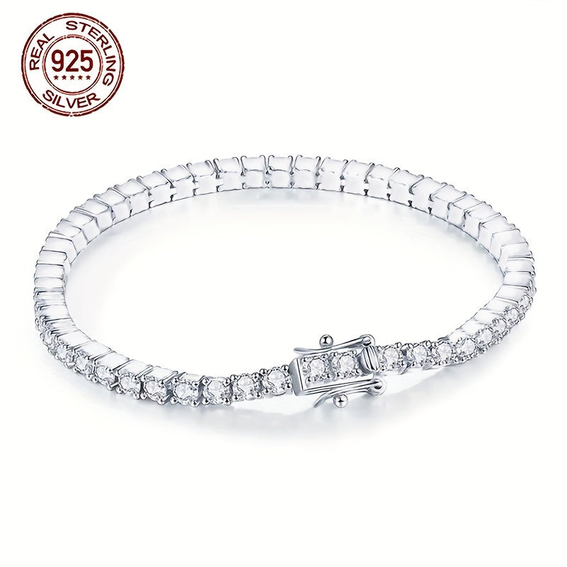 Ajoyib 925 Sterling Silver Tennis Bilaguzuk, porloq oq 3mm kubik zirkoniya toshlari bilan bezatilgan, sezgir teri uchun xavfsiz, ishonchli qisqichli yopilish xususiyatiga ega - 14-fevral, Onalar kuni, yubileylar, tug'ilgan kunlar va bayramlar uchun ideal.