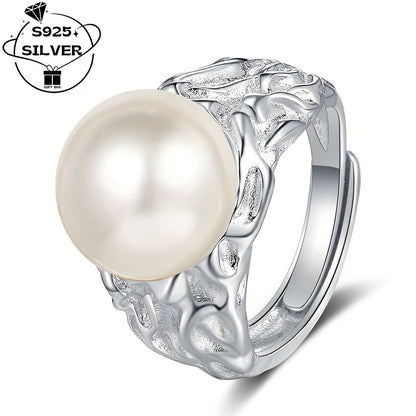 This luxurious 925 Silver Fashion Texture Personality Pearl Women's Open Adjustable Ring weighs approximately 8.4G. Perfect for daily wear, weddings, banquets, parties, and birthday celebrations, this ring makes a stylish gift for girlfriends and ladies.