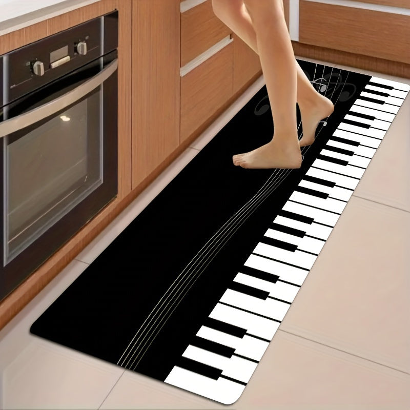 Piano Key Kitchen Floor Mat, Non-Slip and Oil-Proof with Flannel Softness, Waterproof and Dirt-Resistant. Machine Washable for Easy Cleaning. Perfect for Entrances, Kitchen, Living Room, Laundry, Bathroom. Decorative and Water-Absorbing Mat.