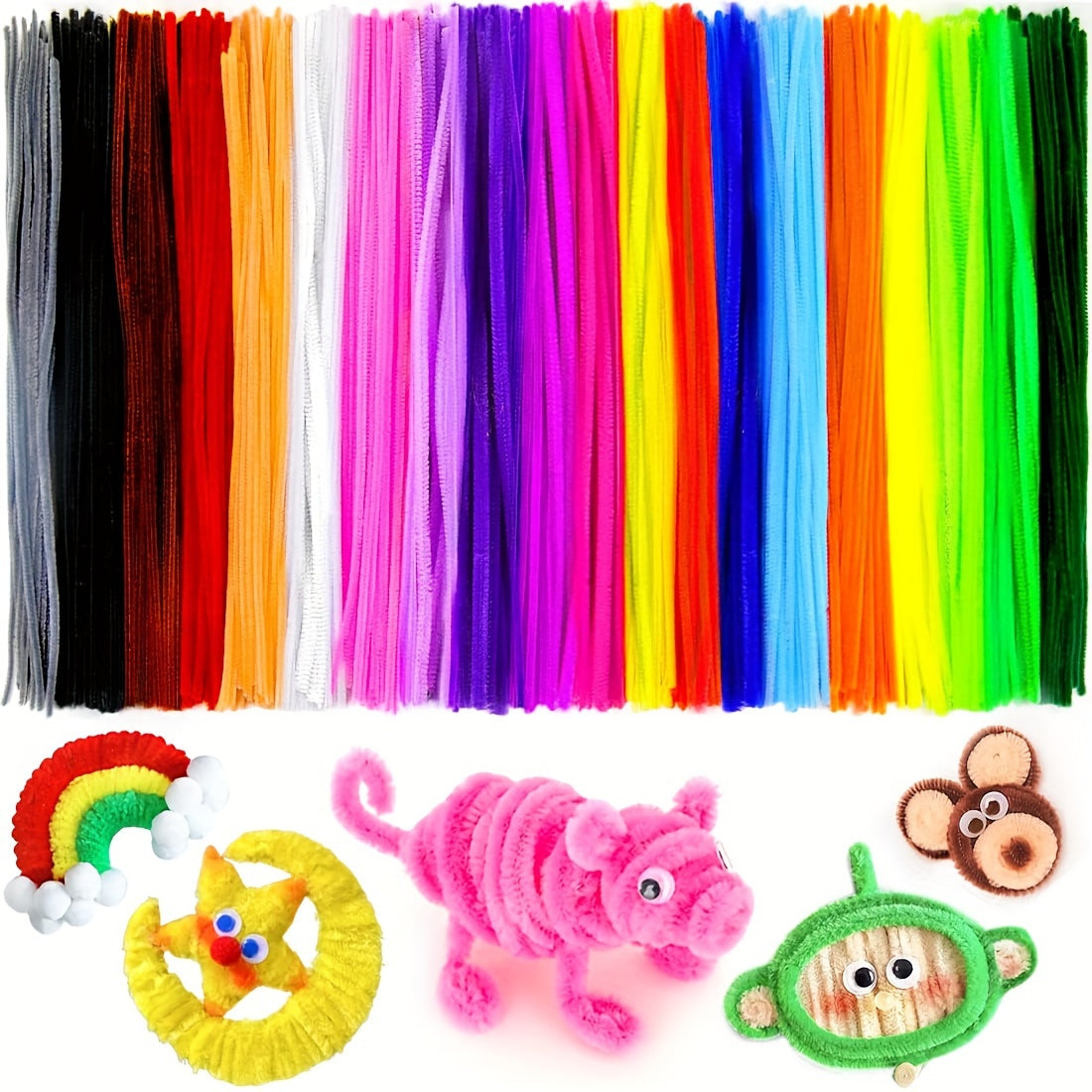 400-Pack of nylon chenille pipe cleaners in 39 colors for DIY arts and crafts, decorations, and classroom supplies.