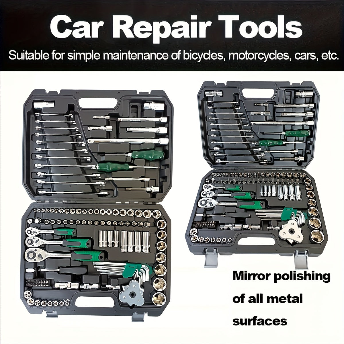 121-piece socket wrench set includes 72-tooth ratchet wrench screwdriver and various components for vehicle maintenance needs.