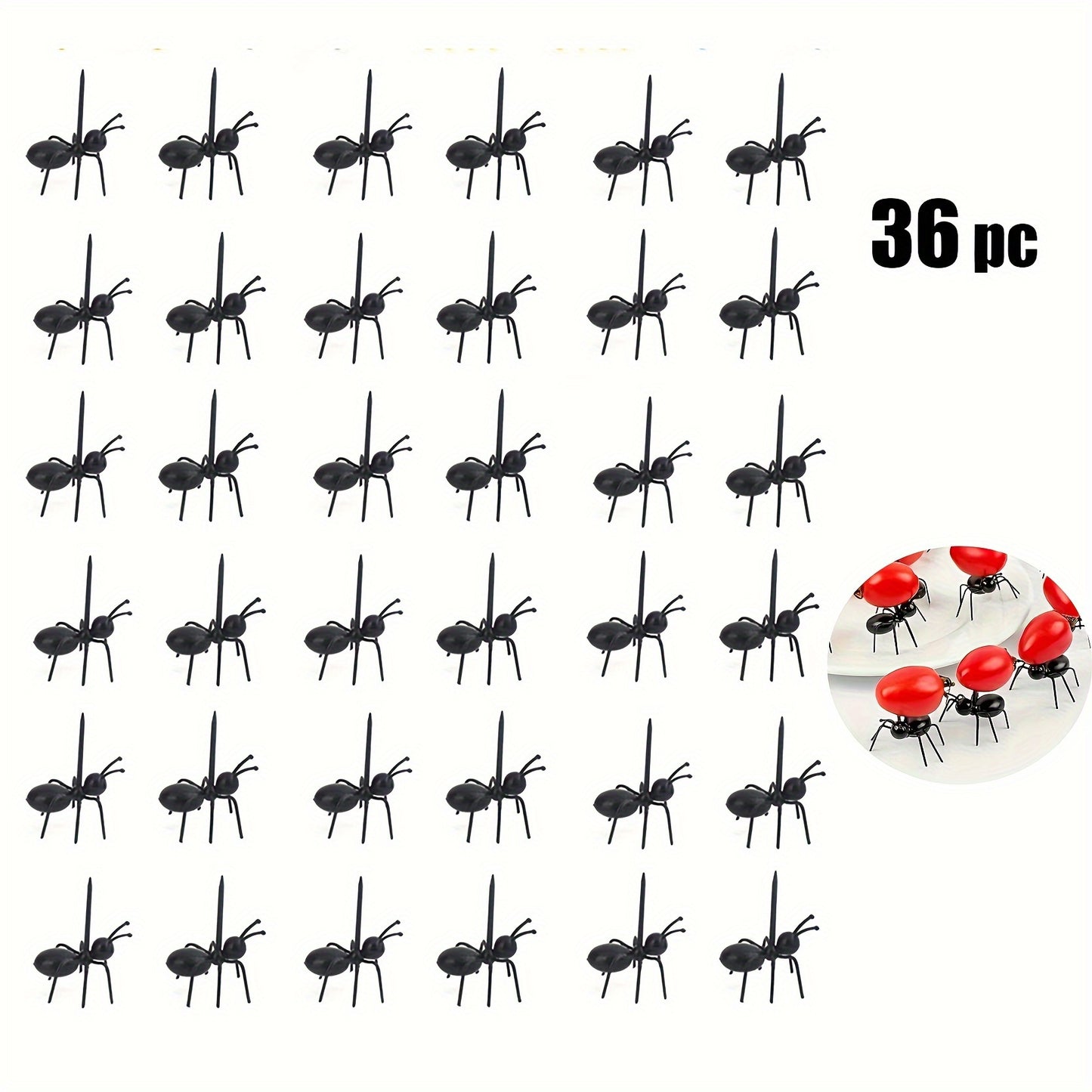 36 Ant-shaped toothpicks for snacks, cakes, and desserts, reusable plastic forks