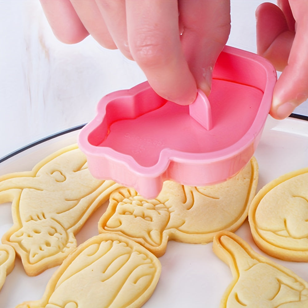 Set of 6 Adorable Cat Cookie Cutters with Pushers - Ideal for Making Delicious Treats and Decorating Cakes