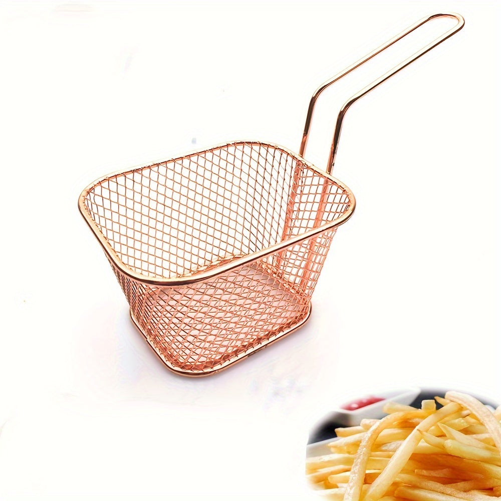 Durable stainless steel basket perfect for fried foods and drinks at kitchen and restaurant tables.