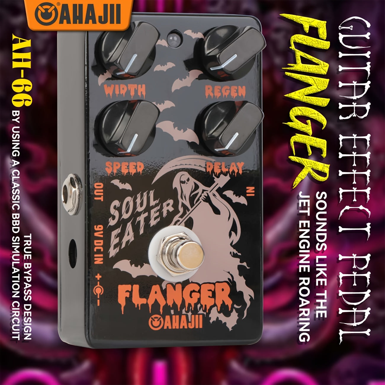 AHAJII AH66 Flanger Guitar Effects Pedal with True Bypass Design