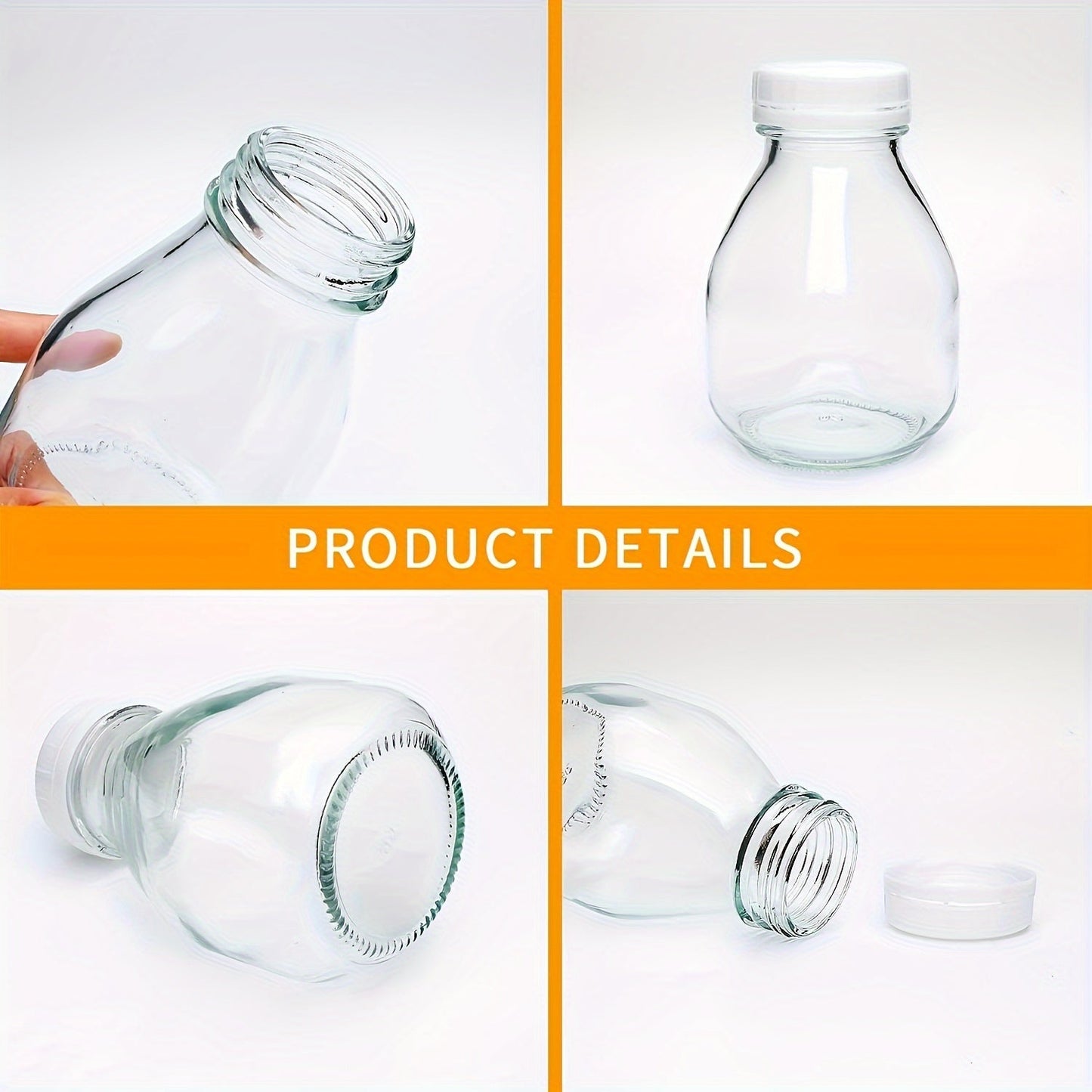 Storage Container Set of 16, 300ml/11oz 
Versatile BPA-Free Glass Milk Bottles with Lid, Leak Proof and Reusable Food Storage Containers for Milk, Juice, Beverages, and Yogurt. Ideal for Organizing Kitchen and Storing Accessories.