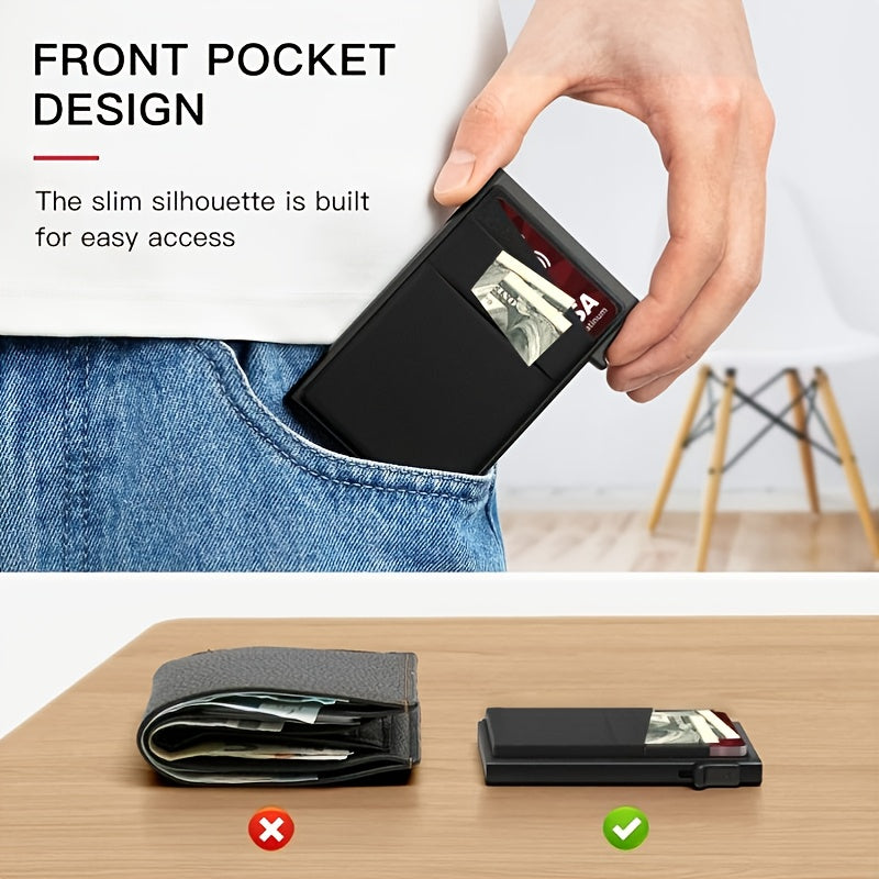 RFID blocking pop-up credit card holder and minimalist money bag for men - perfect gift.