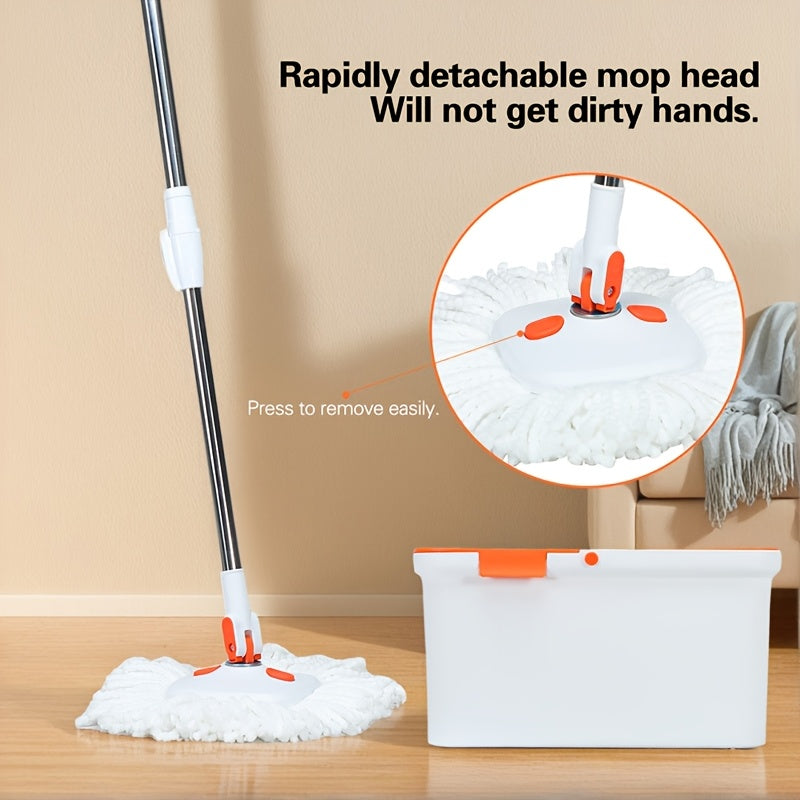 Stainless Steel and PP 360-Degree Rotating Mop and Bucket Set for Hands-Free Cleaning. Can be Used for Dry or Wet Cleaning in Bedroom, Bathroom, Kitchen, or Living Room. Easy to Change Head and Efficient Water Draining.