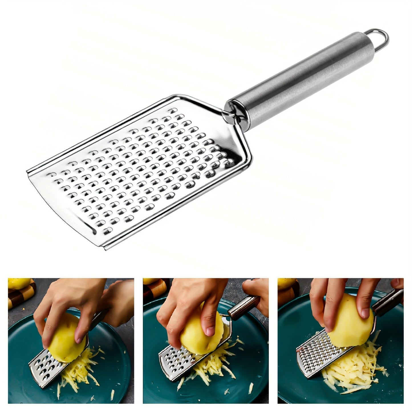 Set of 3 Stainless Steel Kitchen Graters, Versatile Cheese Shredders with Different Hole Sizes, Sturdy Handheld Cheese Slicers for Grating Vegetables and Hard Cheese