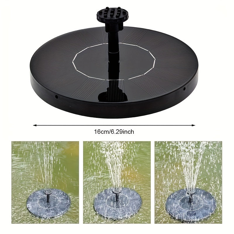 Solar fountain pump with LED light, Lithium battery powered, suitable for garden and water features, with 7 nozzle modes and durable construction.