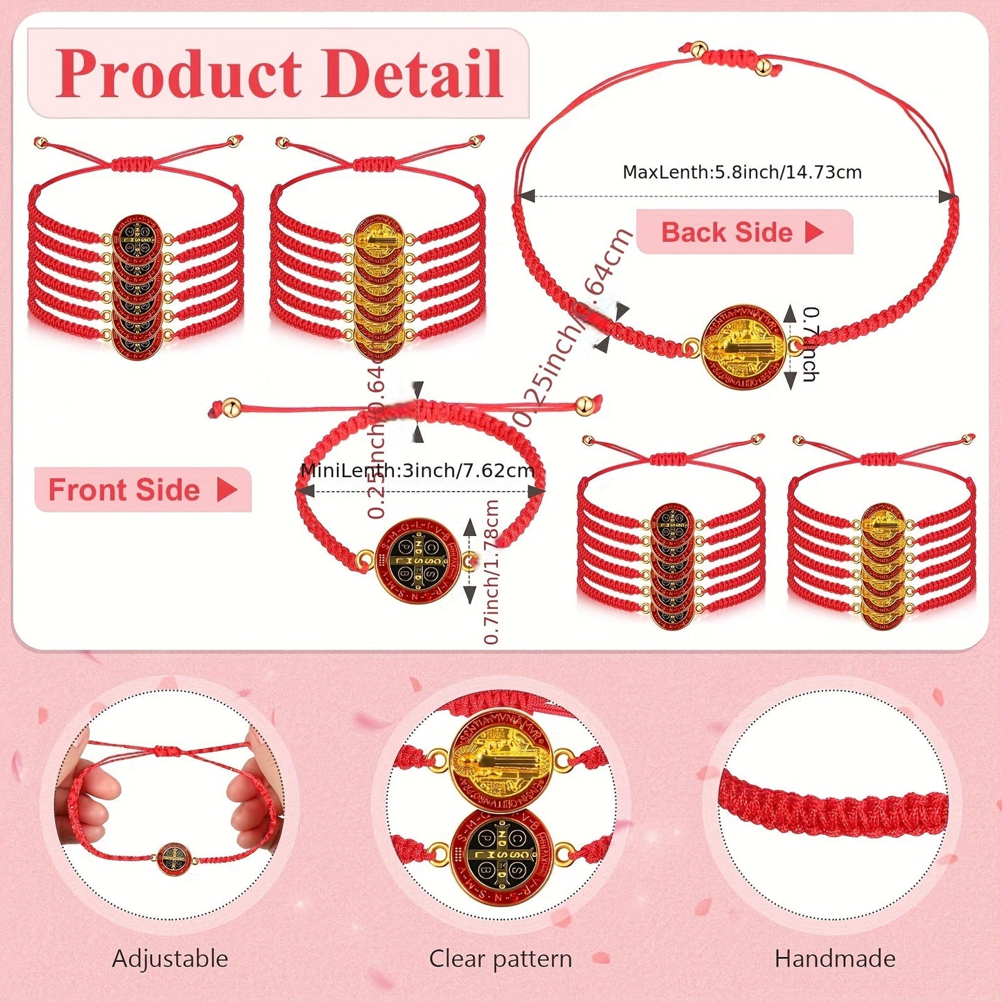 Handmade Red Knot String Bracelet with San Benito Charm, Adjustable Rosary Bracelet for Good Luck and Blessings - Perfect for Women and Men as a Symbol of Serenity and Friendship