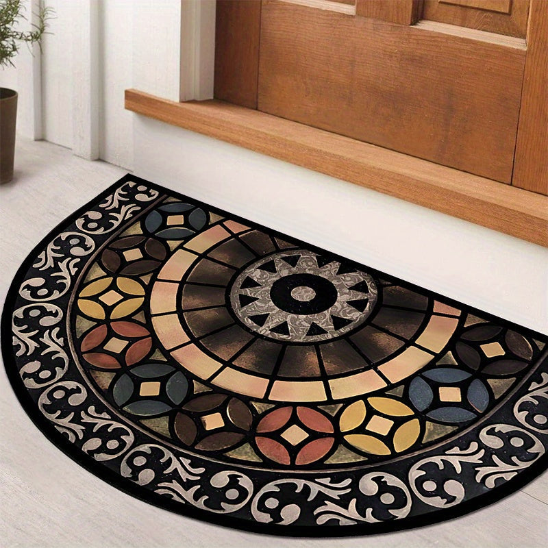 Experience the elegance of this Vintage Half Round Entryway Rug crafted from luxurious crystal velvet, complete with a non-slip backing and modern print design. Perfect for adding a touch of luxury to your living room, bedroom or entryway.