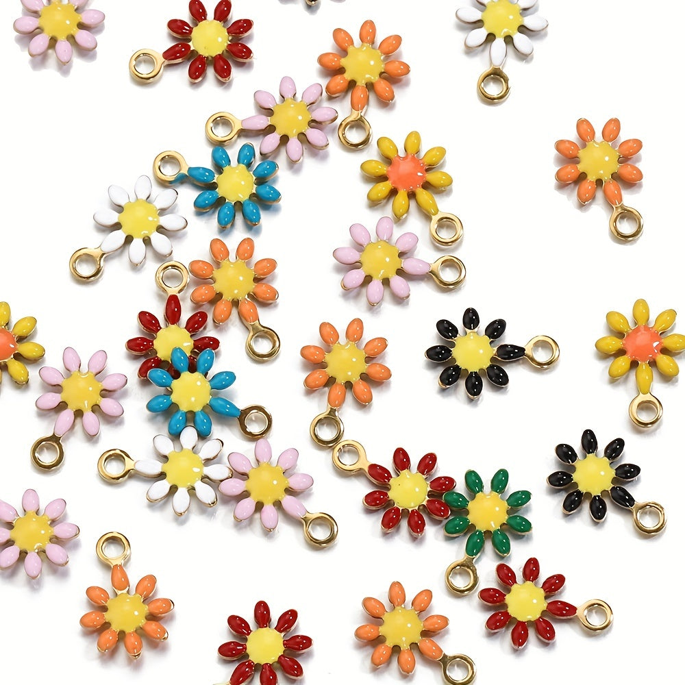 20 pieces of golden-colored stainless steel enamel daisy flower charms pendants for making bracelets, necklaces, and other DIY jewelry projects that won't fade.