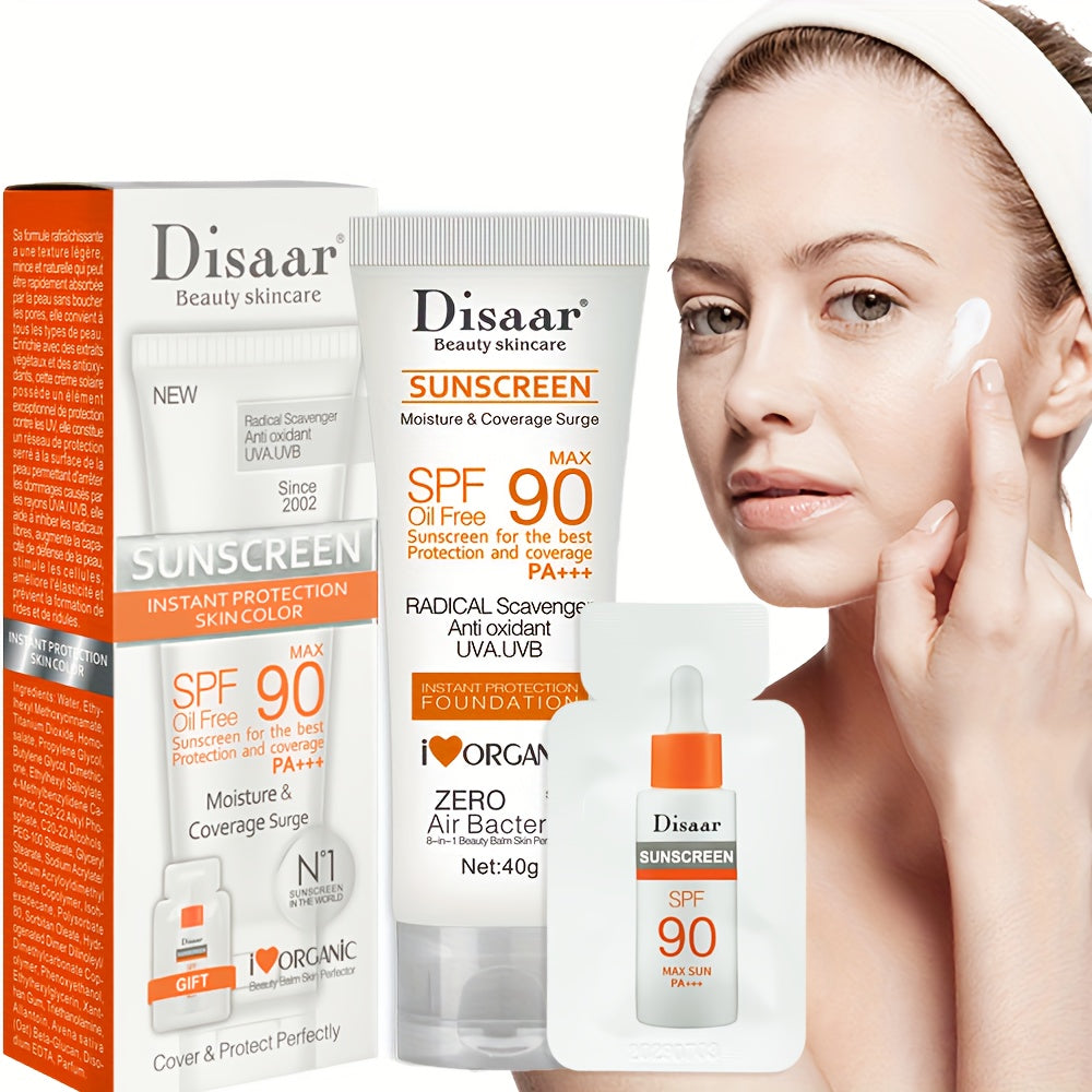 40g Sunscreen Cream with SPF 90, Long-Lasting Water-Resistant Formula, UVA/UVB Protection