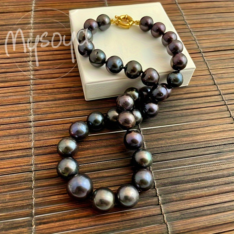 Celebrate Mother's Day with a MYSOYA 100% Handmade Natural Freshwater Black Pearl Necklace, 10-13mm, presented in an Elegant Gift Box - Ideal for Birthdays, Weddings, and Anniversaries.